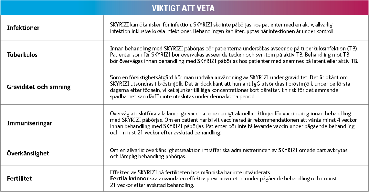 Tabell rekommendationer vid insättning och uppföljning